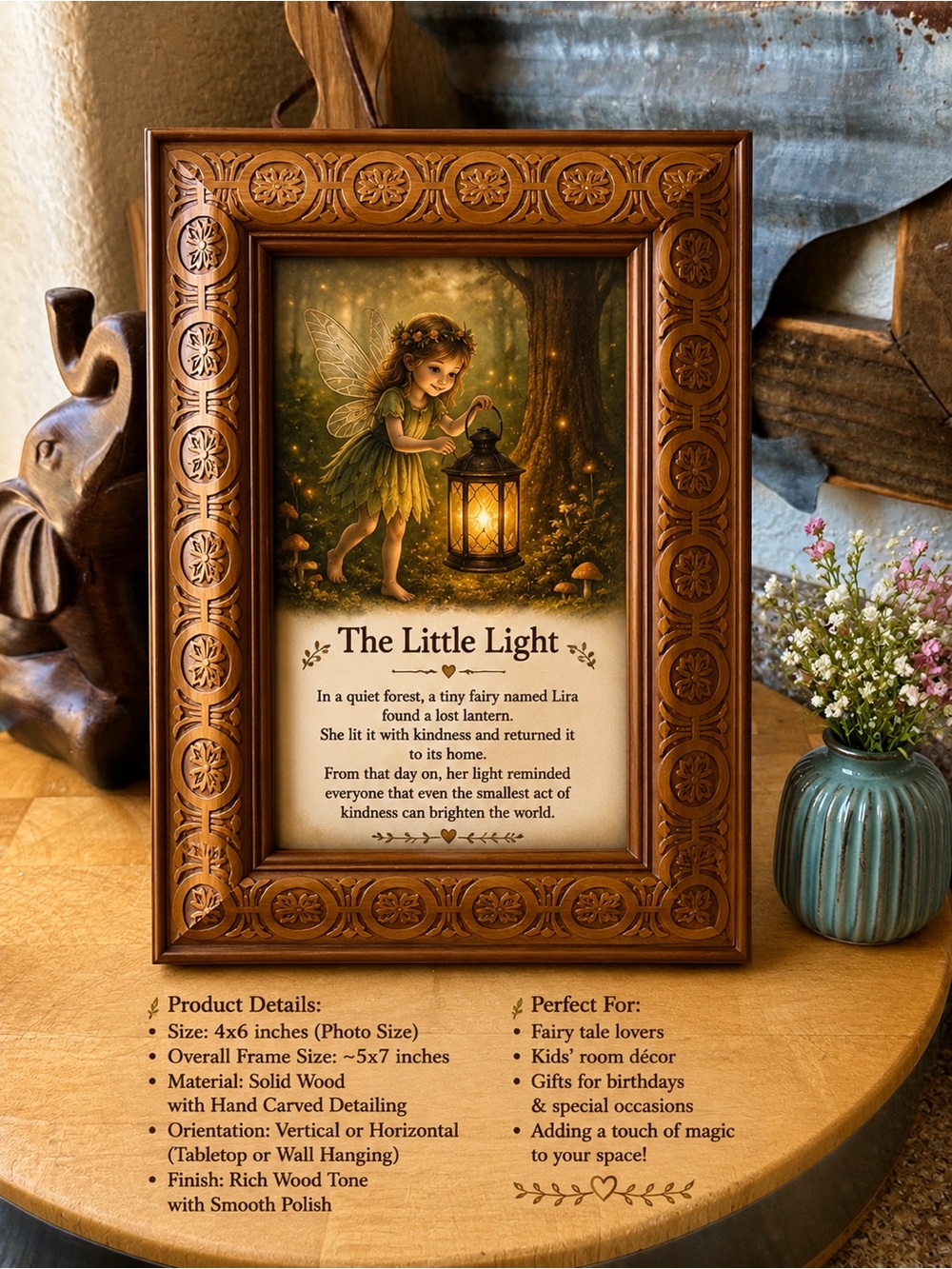 Classic Carved Wooden Photo Frame in Warm Brown